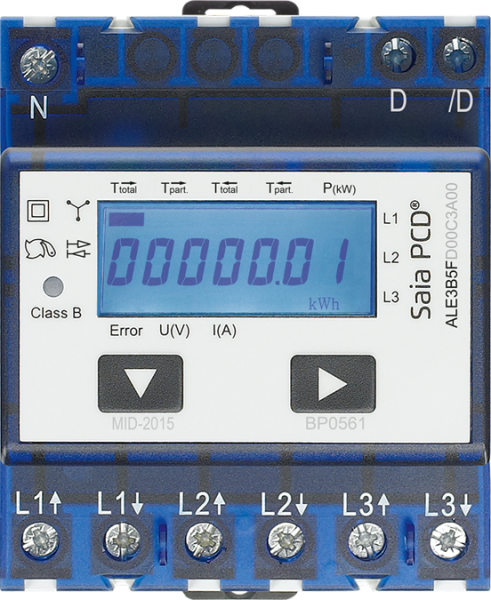 ALE3B5FD00C3A00:400V/65A Bi LCD ModBus Saia PCD(R)Energiezäh. MID-Zul.geeicht