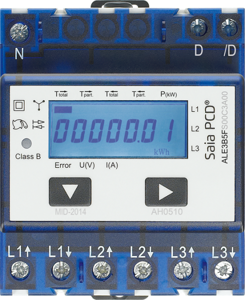 ALE3B5FS00C3A00:400V/65A Bi LCD Sbus Saia PCD(R)Energiezäh. MID-Zul.geeicht